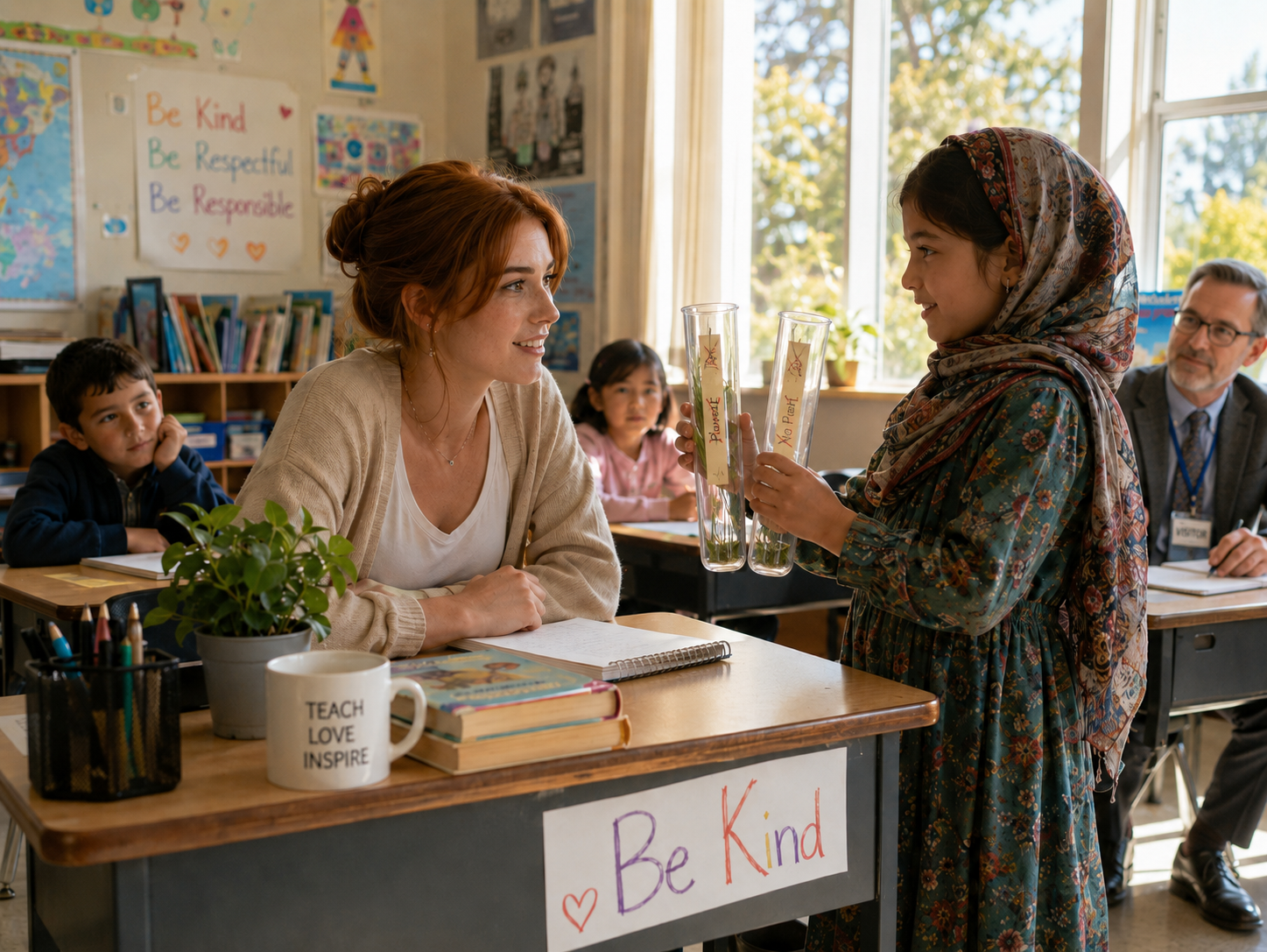 Christine in her classroom in New York State, a character in Water Water Everywhere